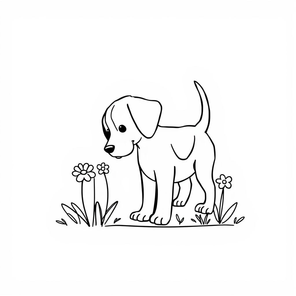 Beagle in a garden sniffing flowers