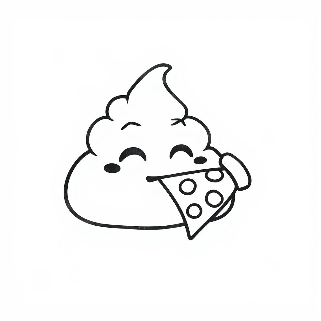 Poop Emoji eating a slice of pizza