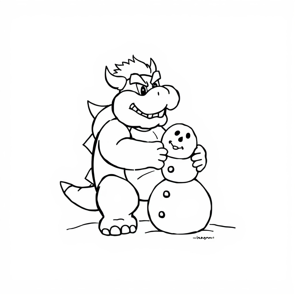 Bowser building a snowman