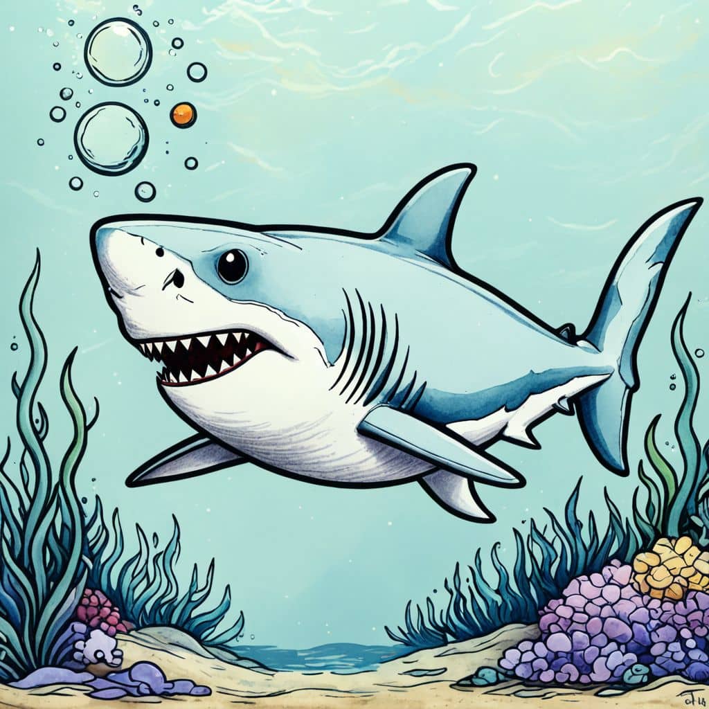 Colored Shark blowing bubbles underwater