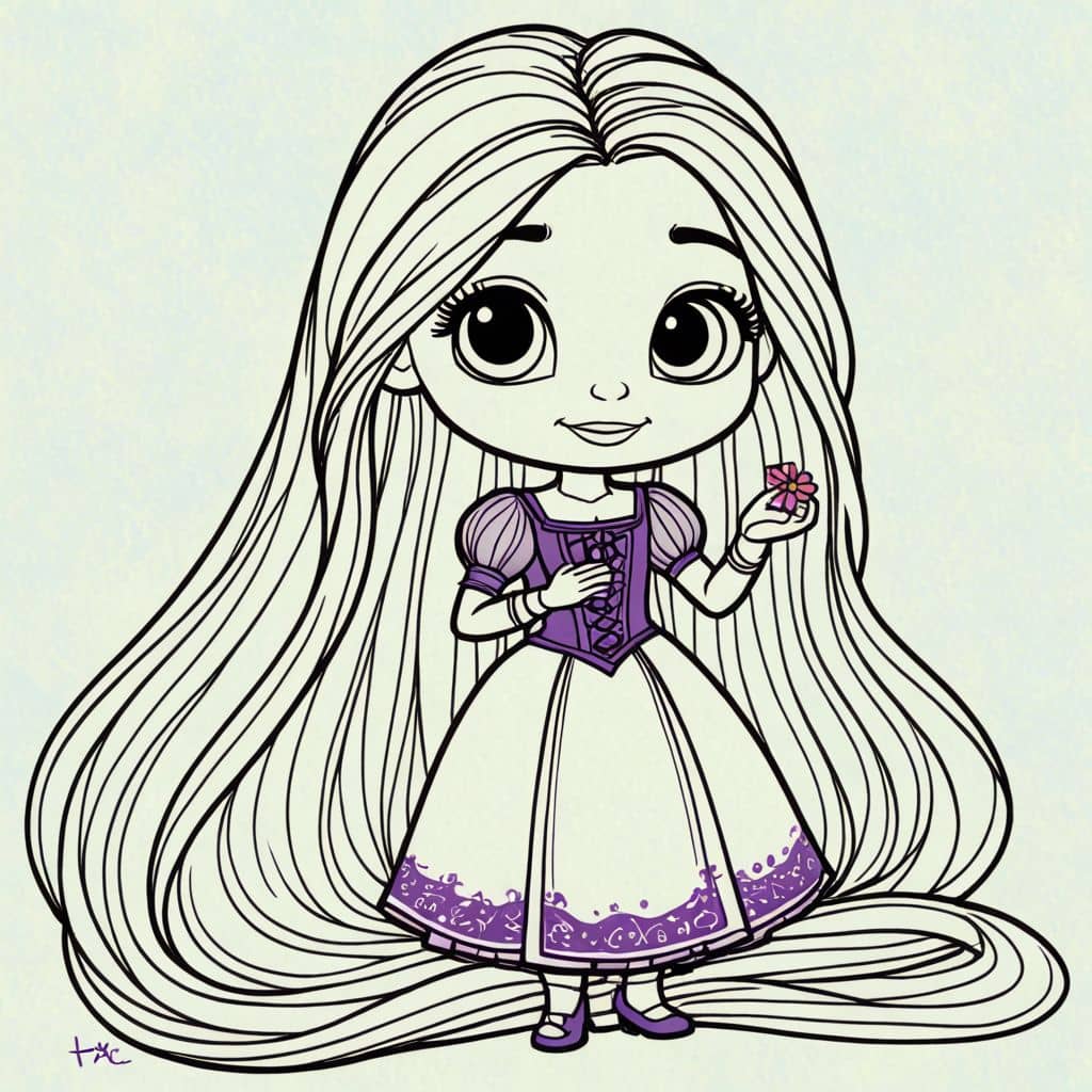 Colored Chibi Rapunzel - the princess from Tangled holding Paschal