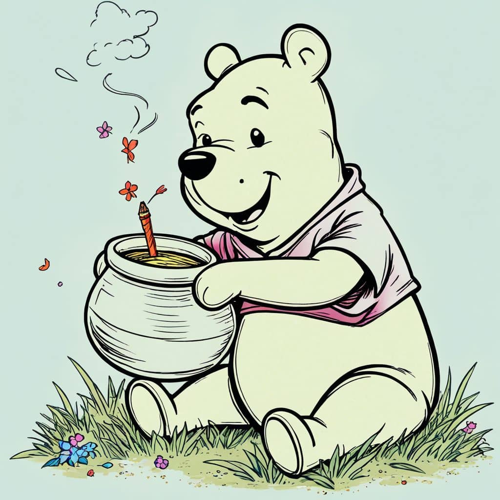 Colored Pooh - the bear from Winnie the Pooh holding a honey pot