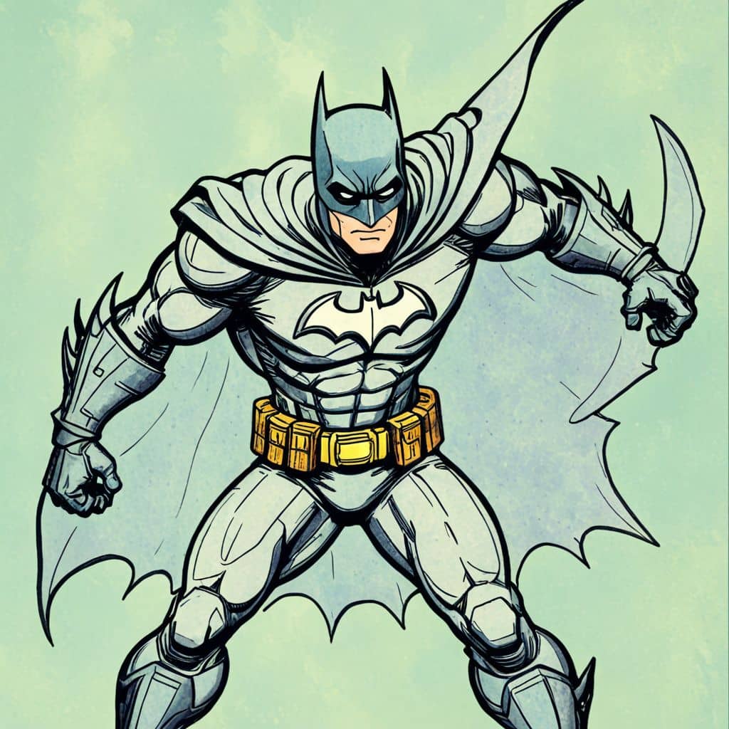 Colored Batman - the superhero from DC Comics holding a batarang