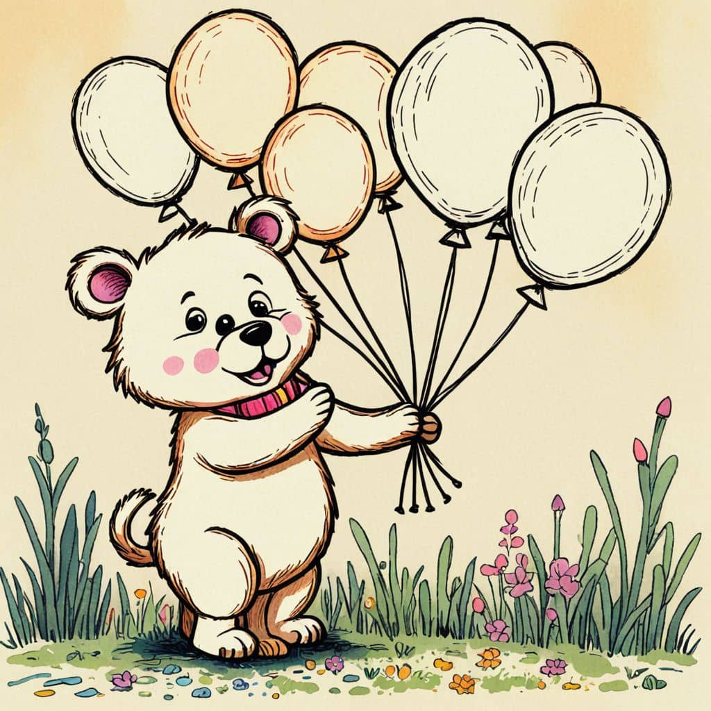 Colored Bear with a balloon bouquet.