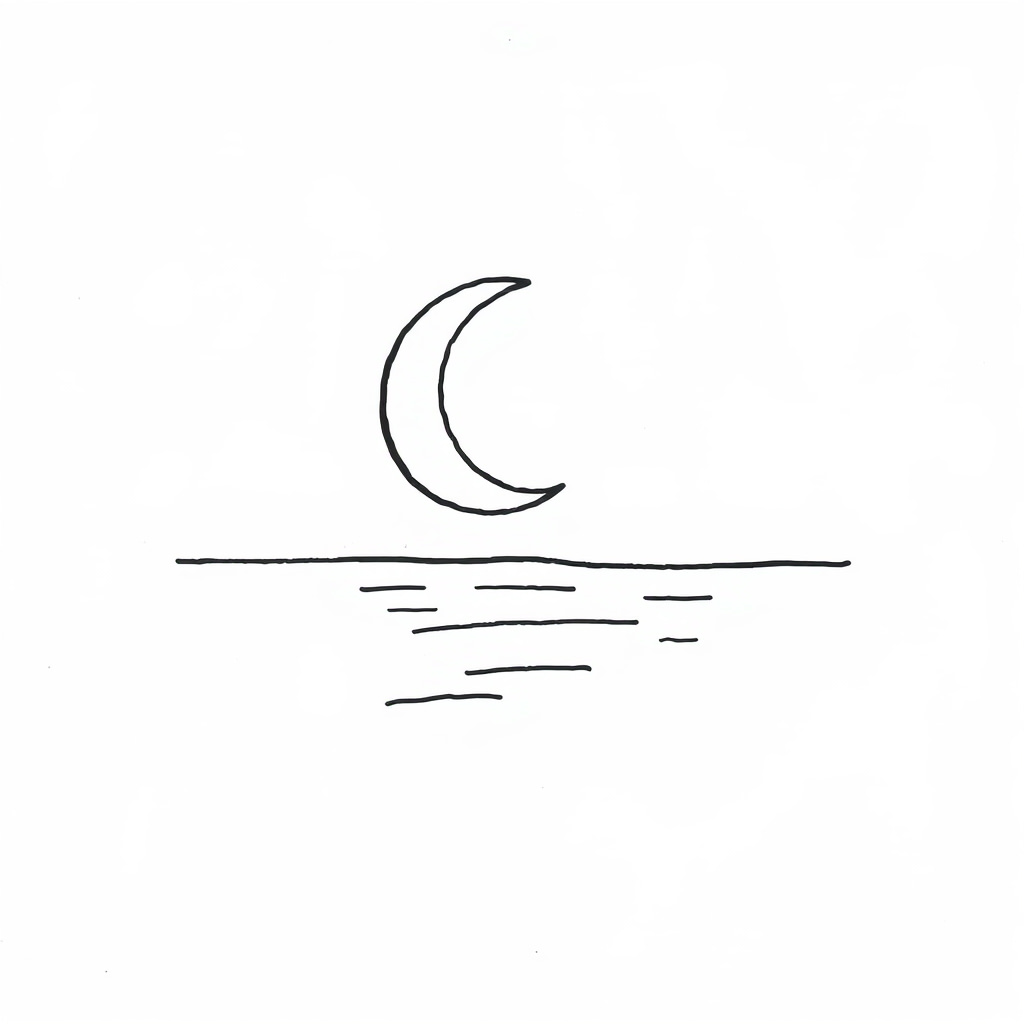 Crescent moon above calm waters