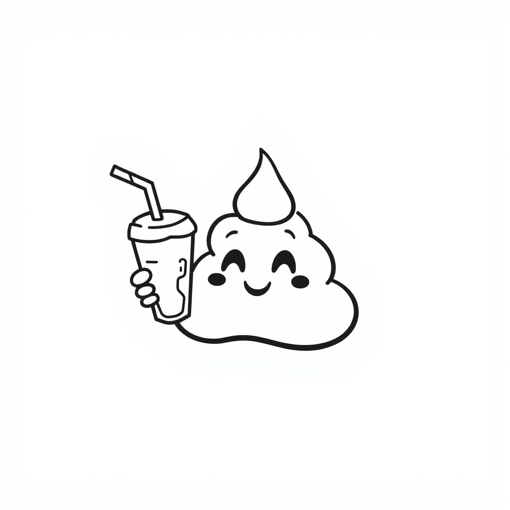 Poop Emoji holding a milkshake