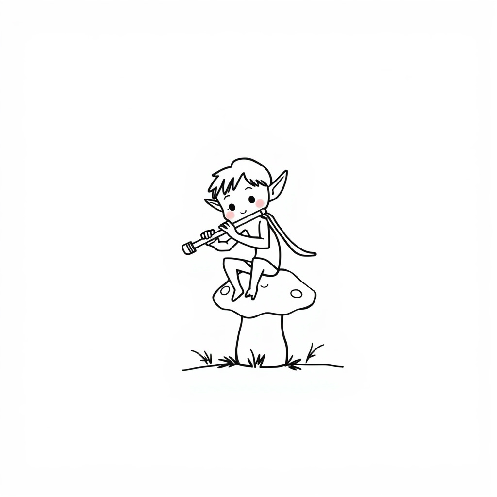 Elf playing flute on mushroom