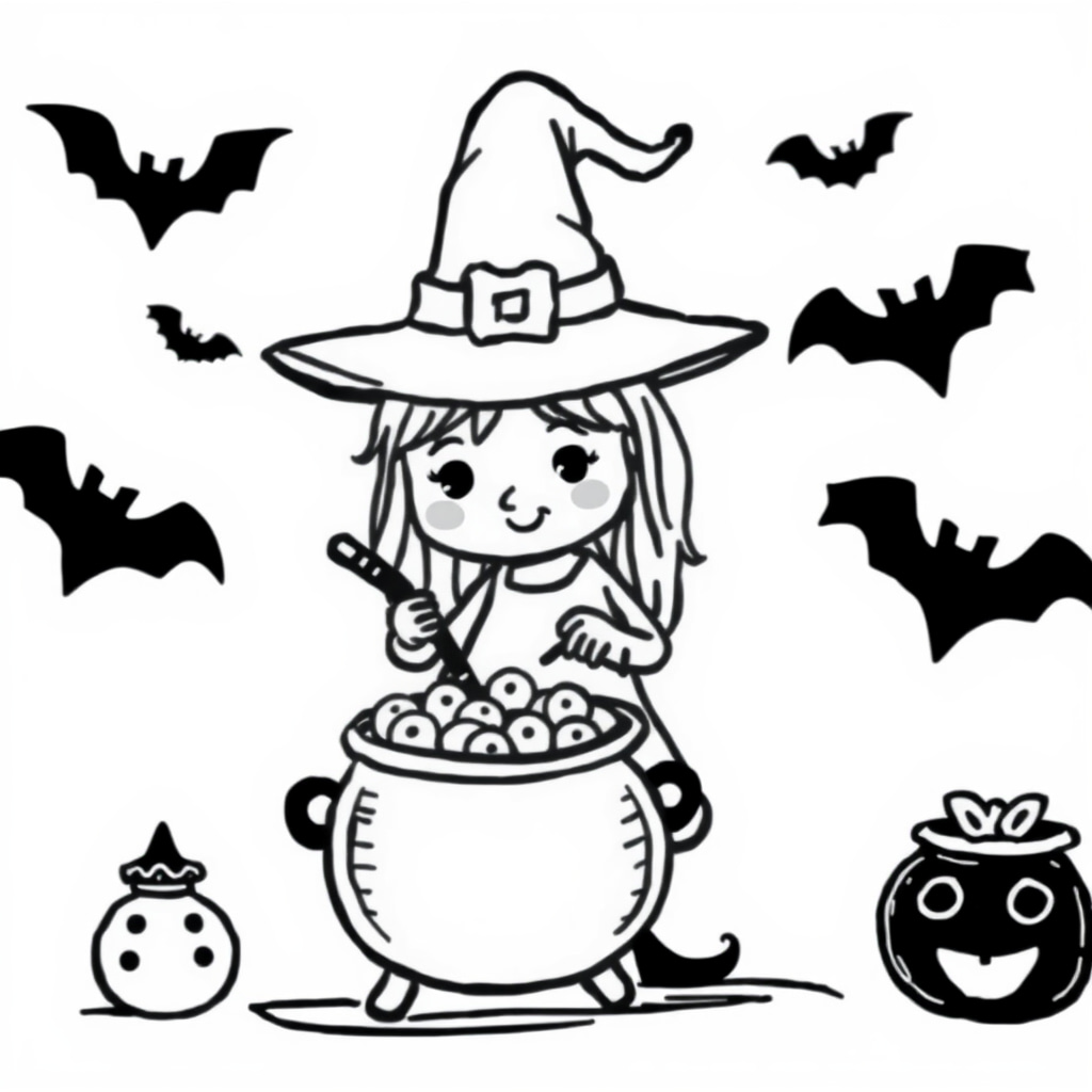 Witch stirring a cauldron of sweets