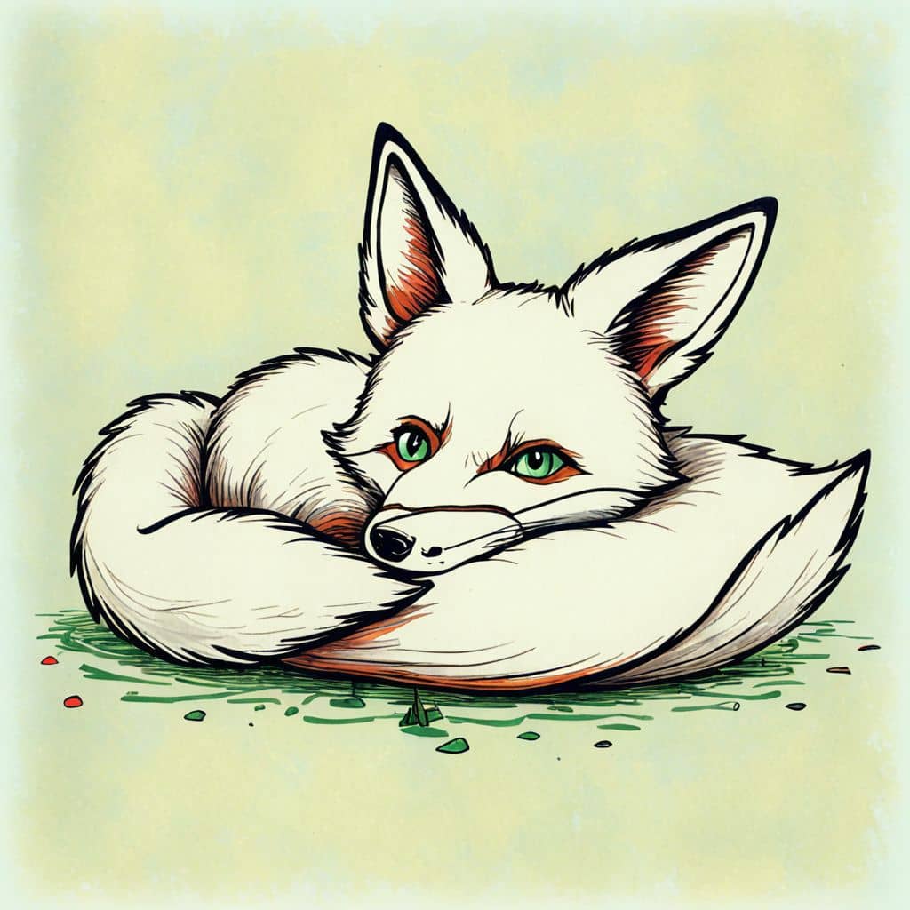 Colored Chibi Fox sleeping on a pillow