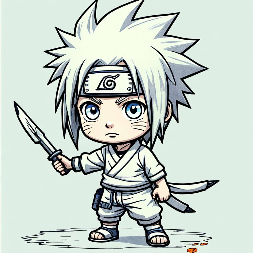 Colored Chibi Sasuke from Naruto holding a kunai