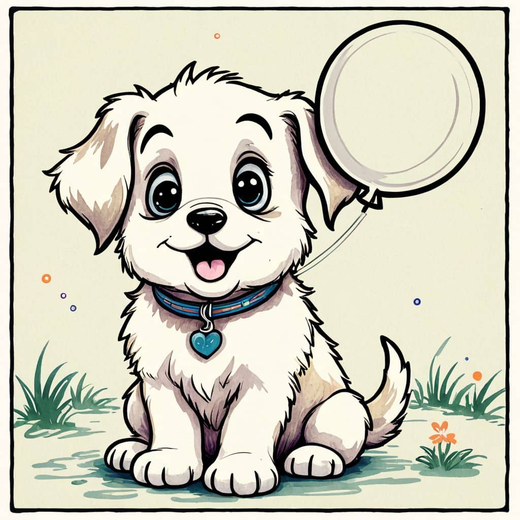 Colored Puppy holding a balloon