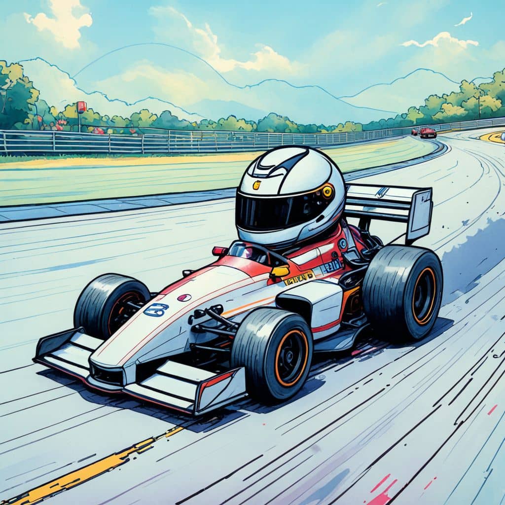 Colored Chibi race car zooming on a track