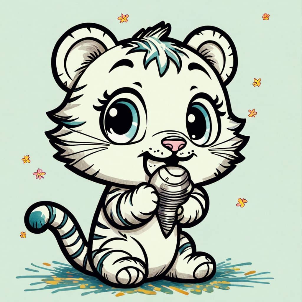 Colored Chibi Tiger eating an ice cream cone