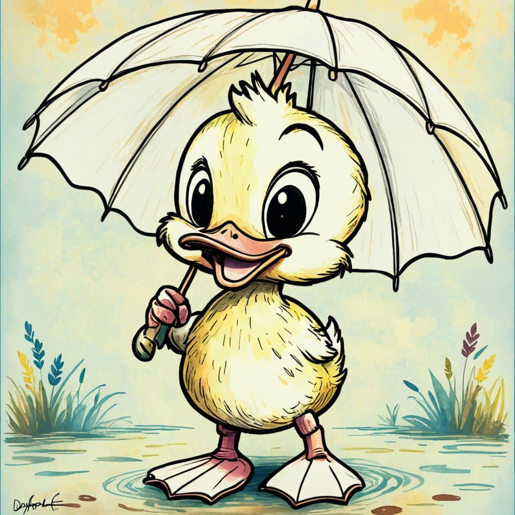 Colored Chibi Duck holding an umbrella