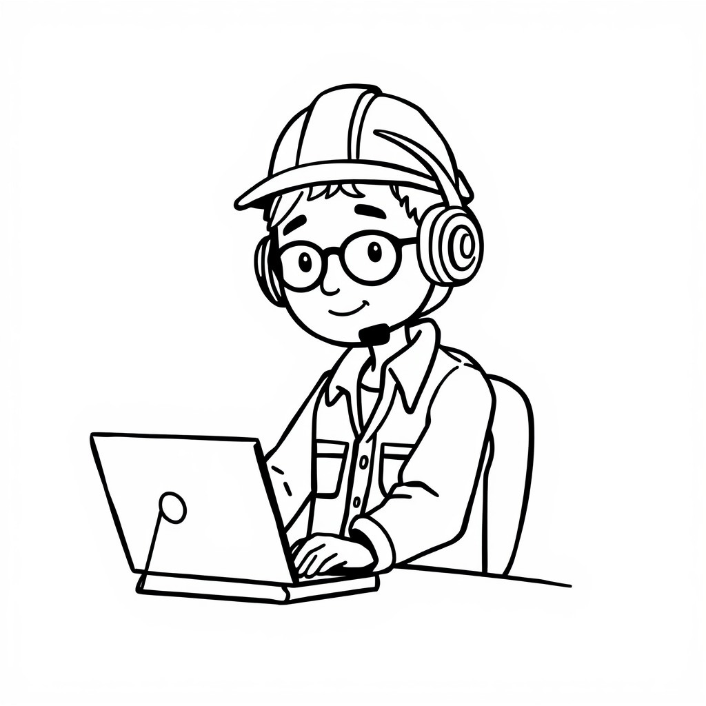 Engineer working with headphones on.