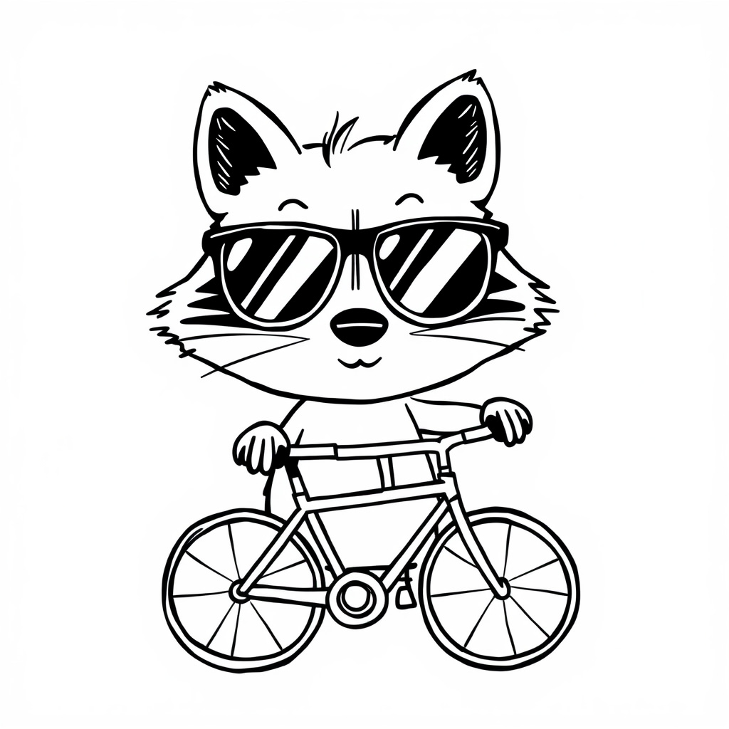 Cycling raccoon wearing sporty sunglasses