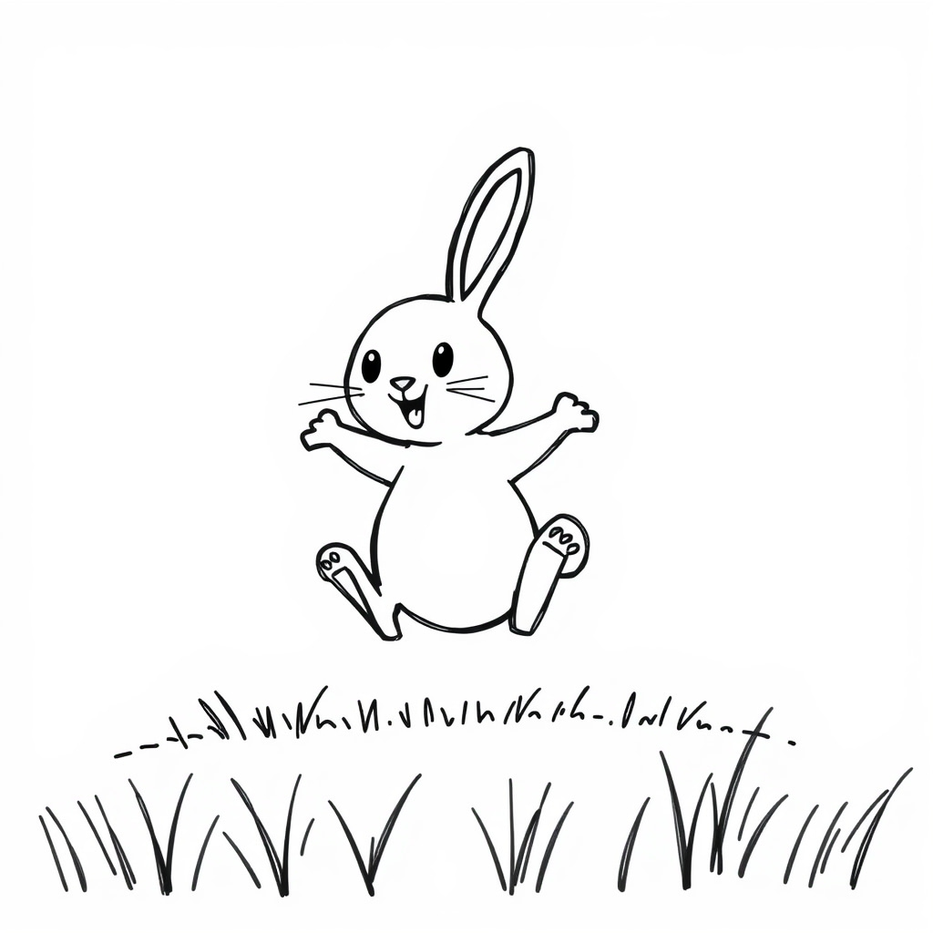 Excited rabbit jumping through grassy meadow