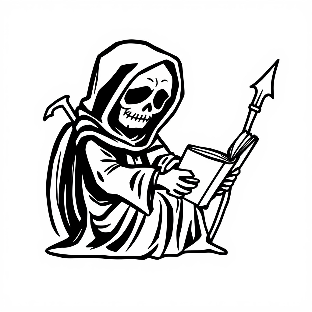 Grim Reaper reading a book