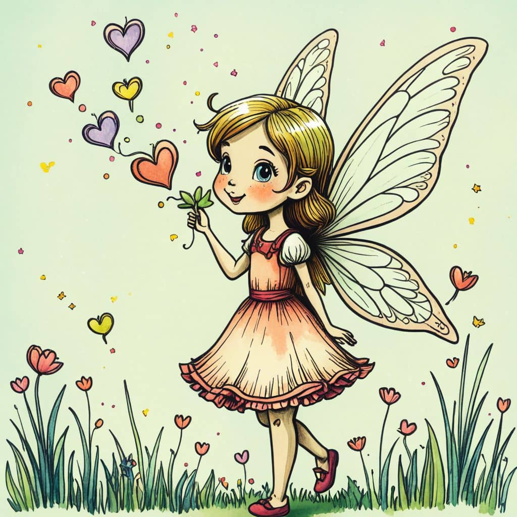 Colored Fairy blowing heart-shaped bubbles