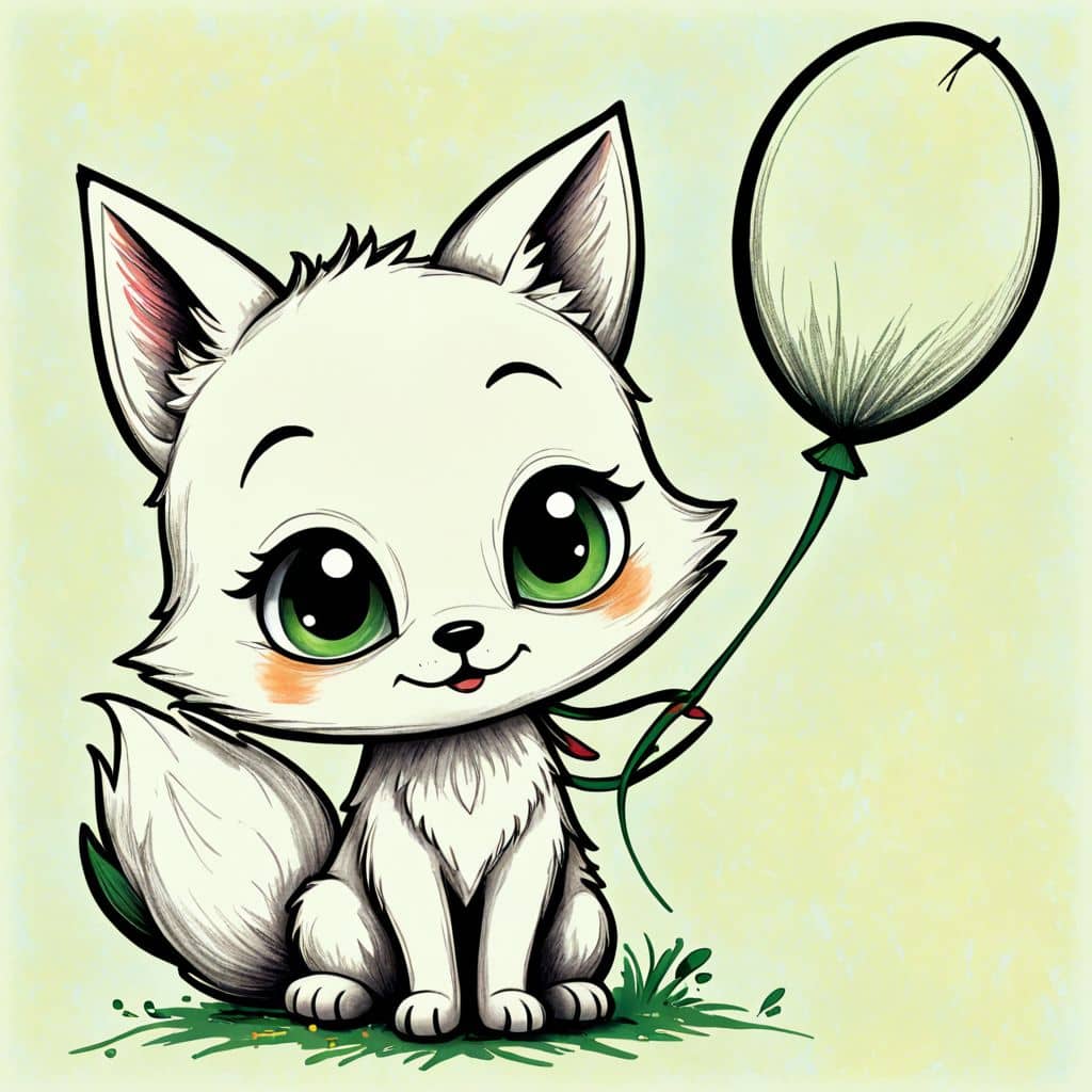 Colored Chibi Fox holding a balloon