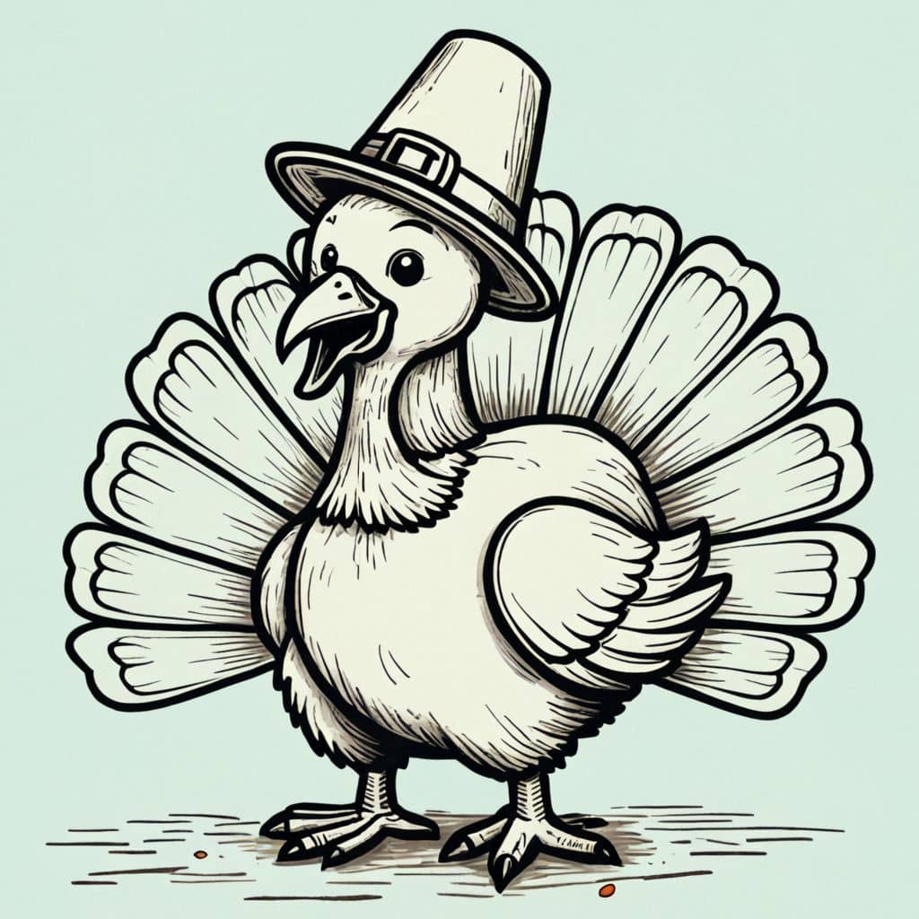 Colored Chibi turkey wearing a pilgrim hat
