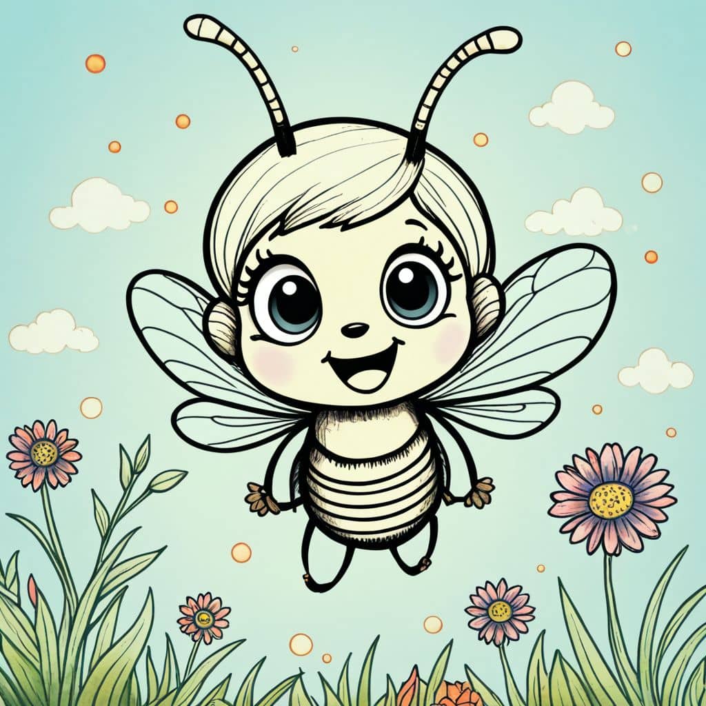 Colored Chibi Bee flying with a smile