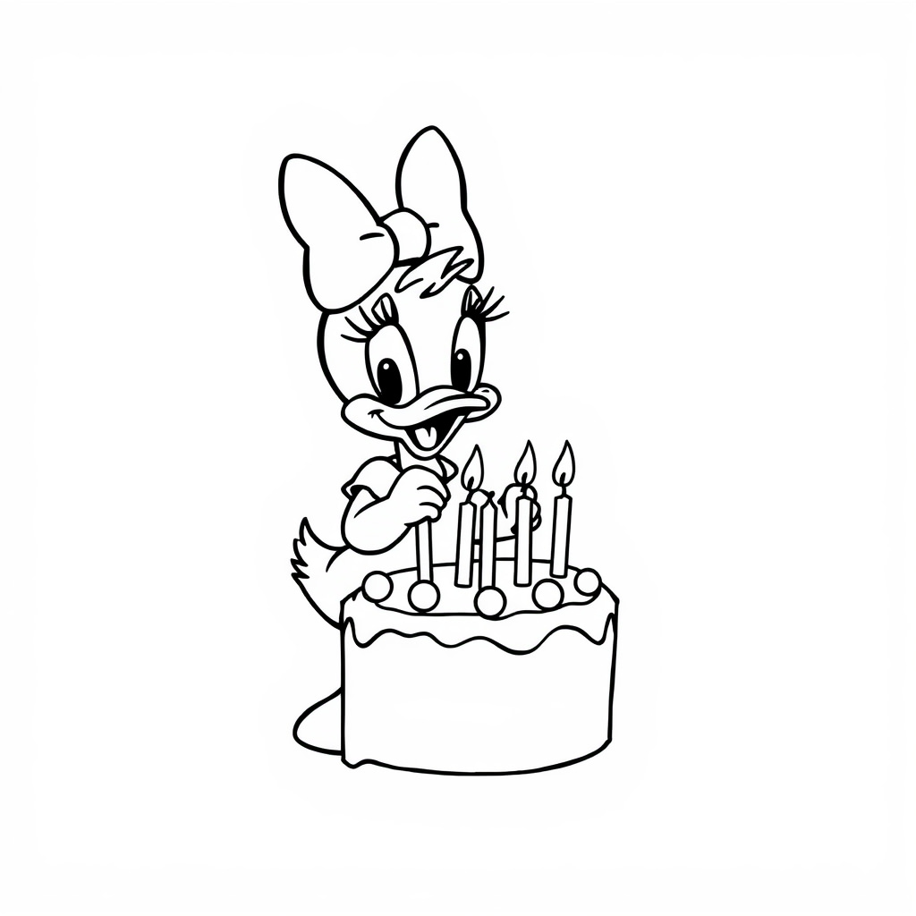 Daisy Duck lighting birthday cake candles