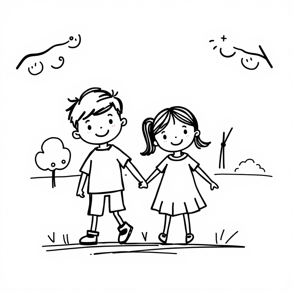 Siblings holding hands at the park