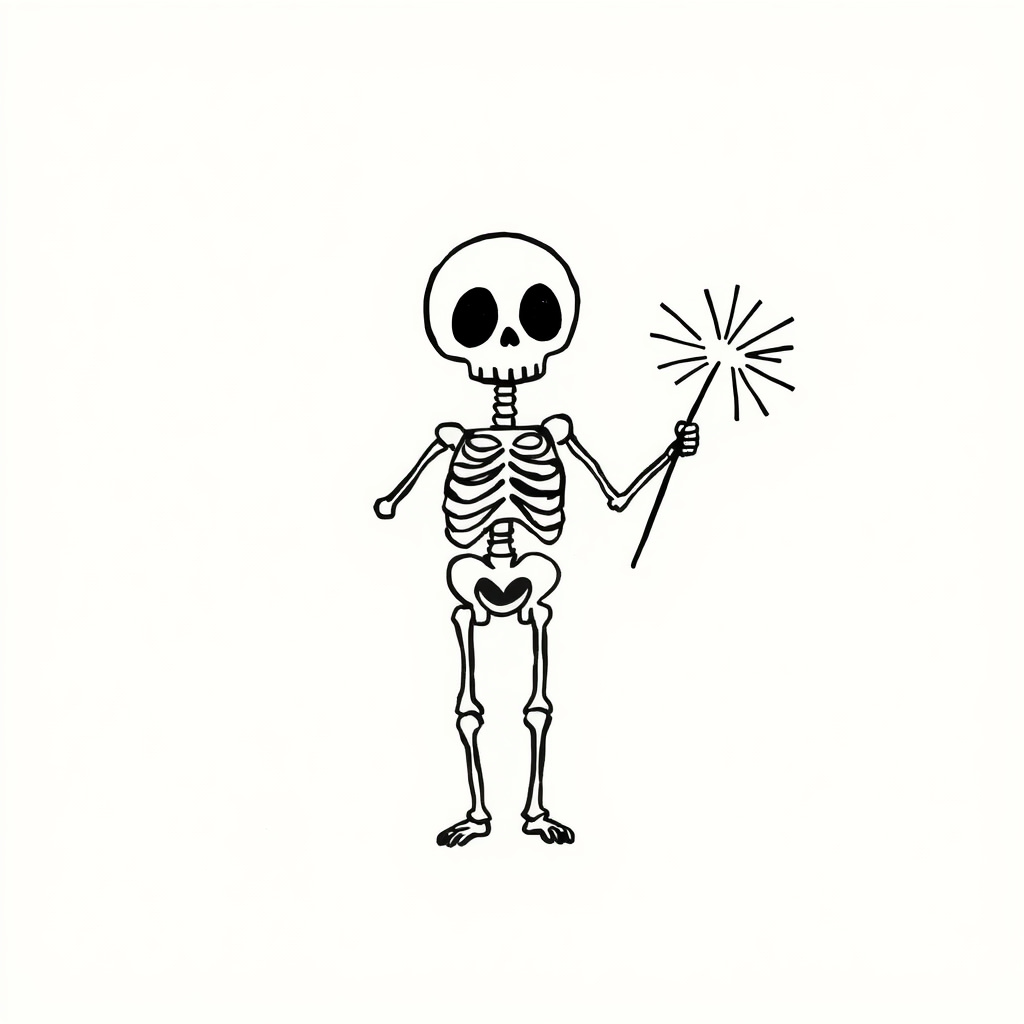 Skeleton holding fireworks