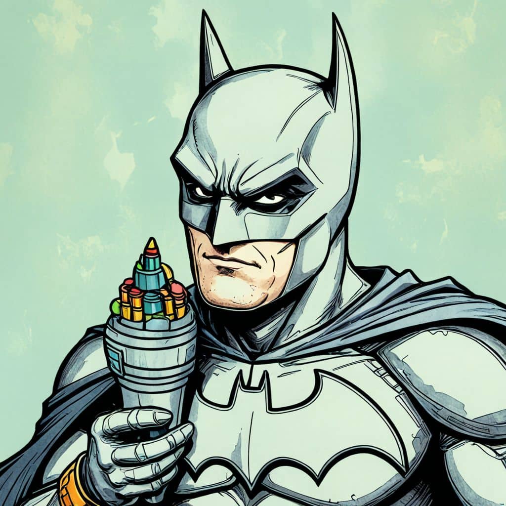 Colored Batman - the superhero from DC Comics eating ice cream