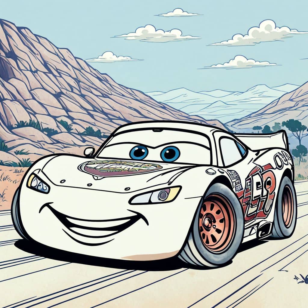 Colored Chibi Lightning McQueen - the car from Cars cartoon movie winking