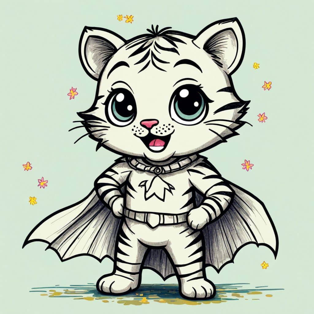 Colored Chibi Tiger wearing a superhero cape