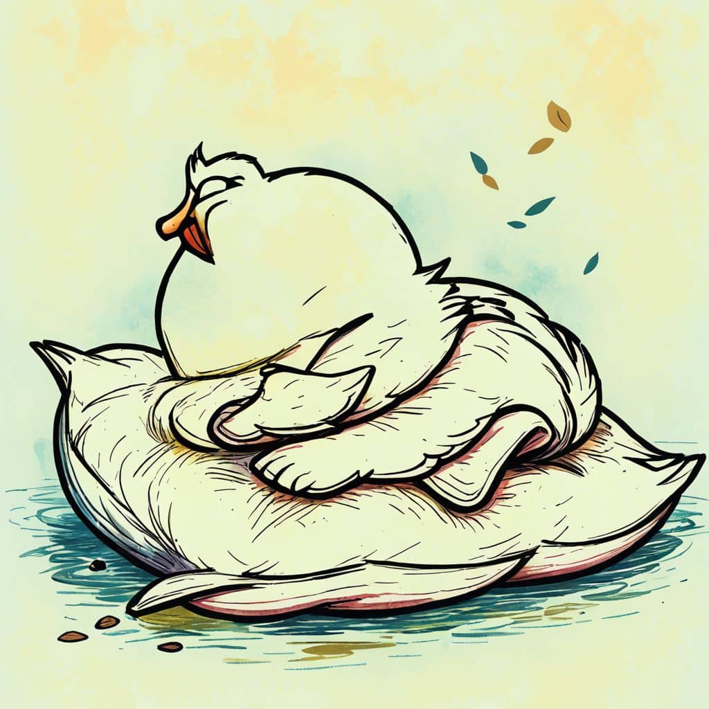 Colored Chibi Duck sleeping on a pillow