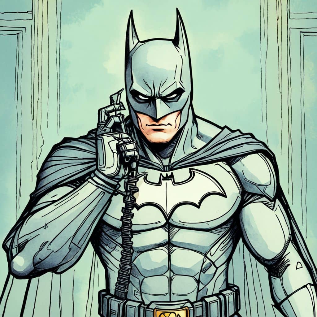 Colored Batman - the superhero from DC Comics talking on the Batphone