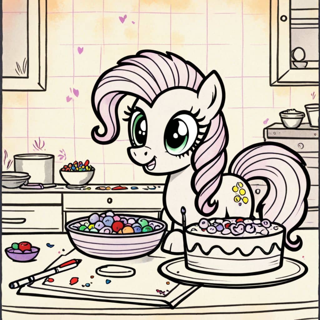 Colored Pinkie Pie baking cake