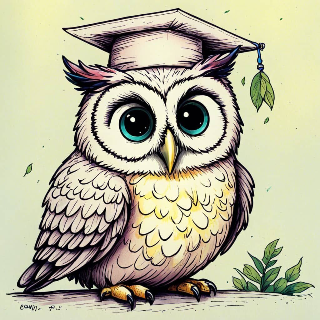 Colored Owl wearing a graduation cap