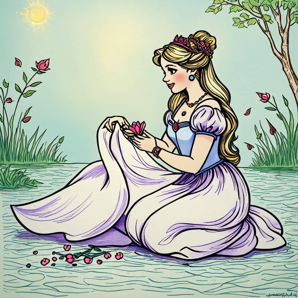 Colored Princess feeding a swan