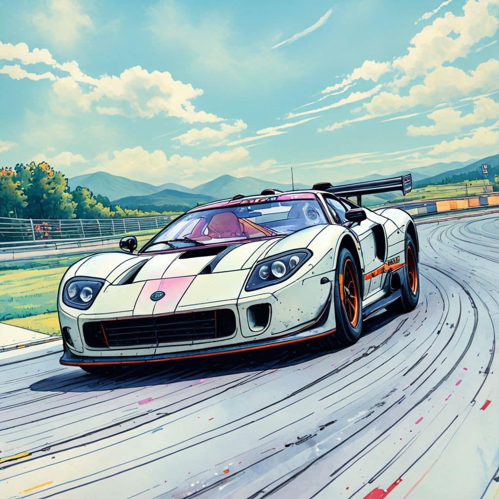 Colored Race car taking a sharp turn