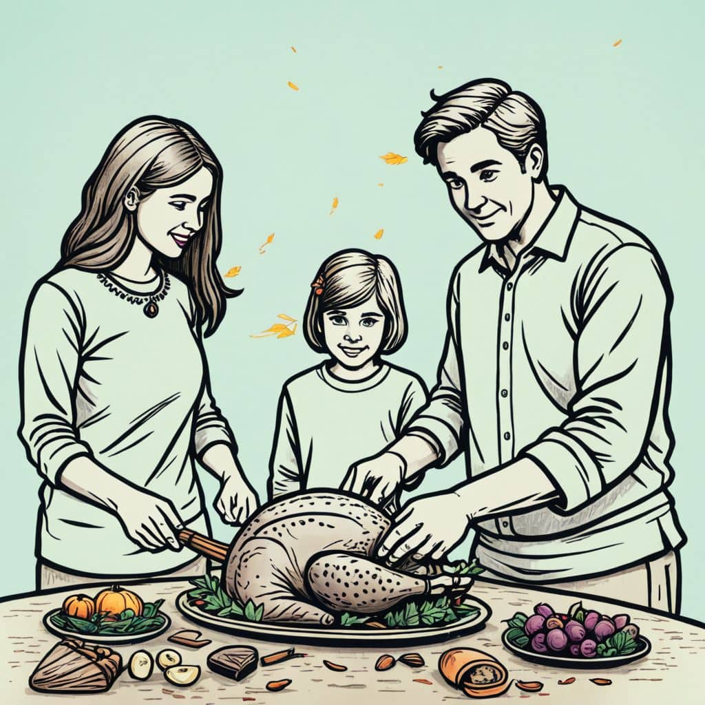 Colored Family carving a turkey