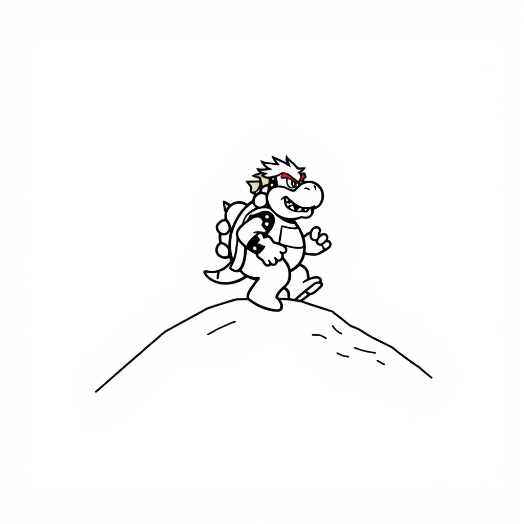 Bowser hiking up a hill