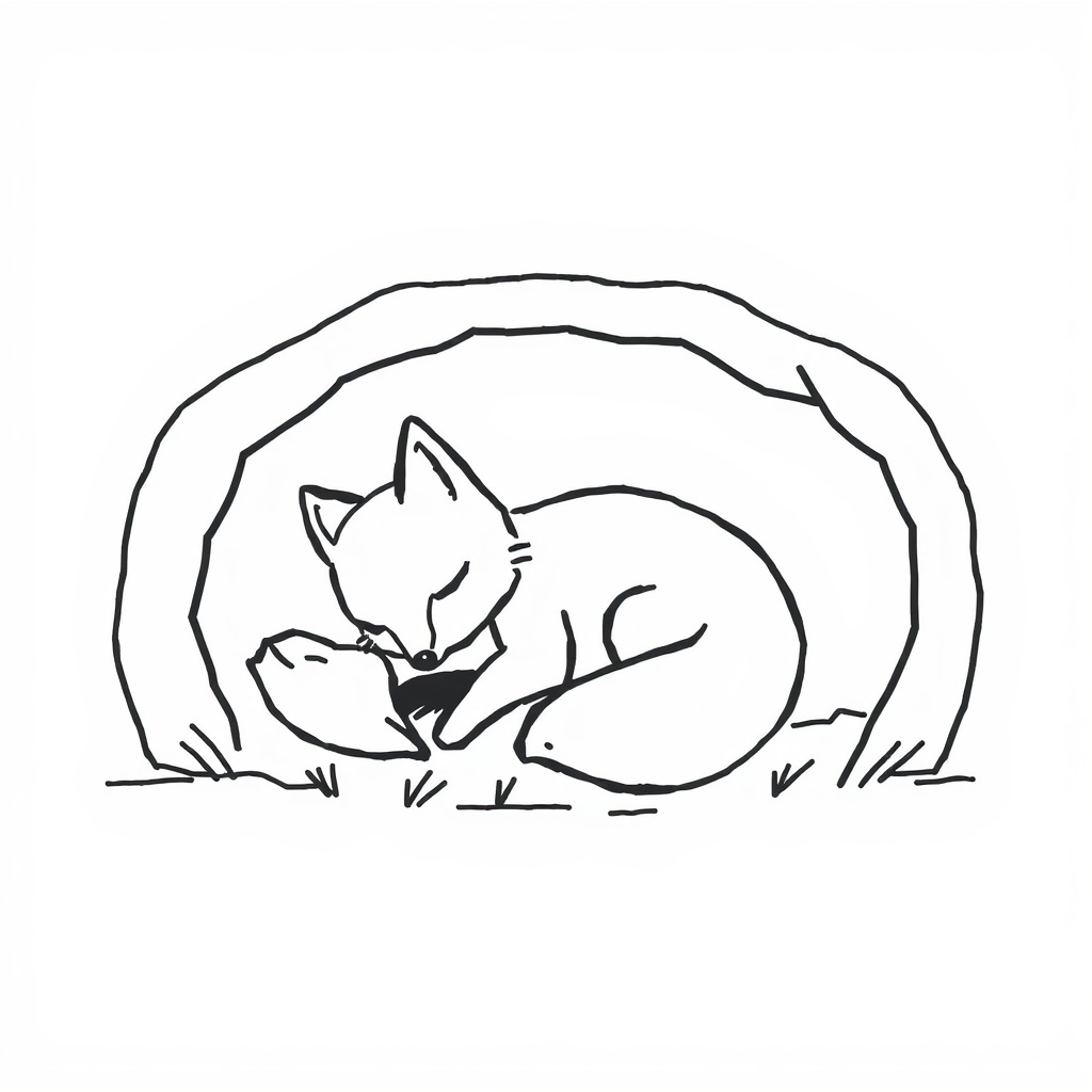 Sleeping fox in a den