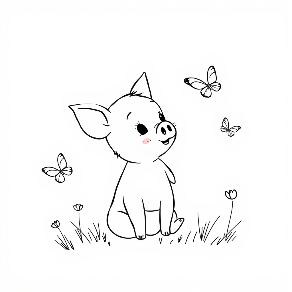 Piglet watching butterflies