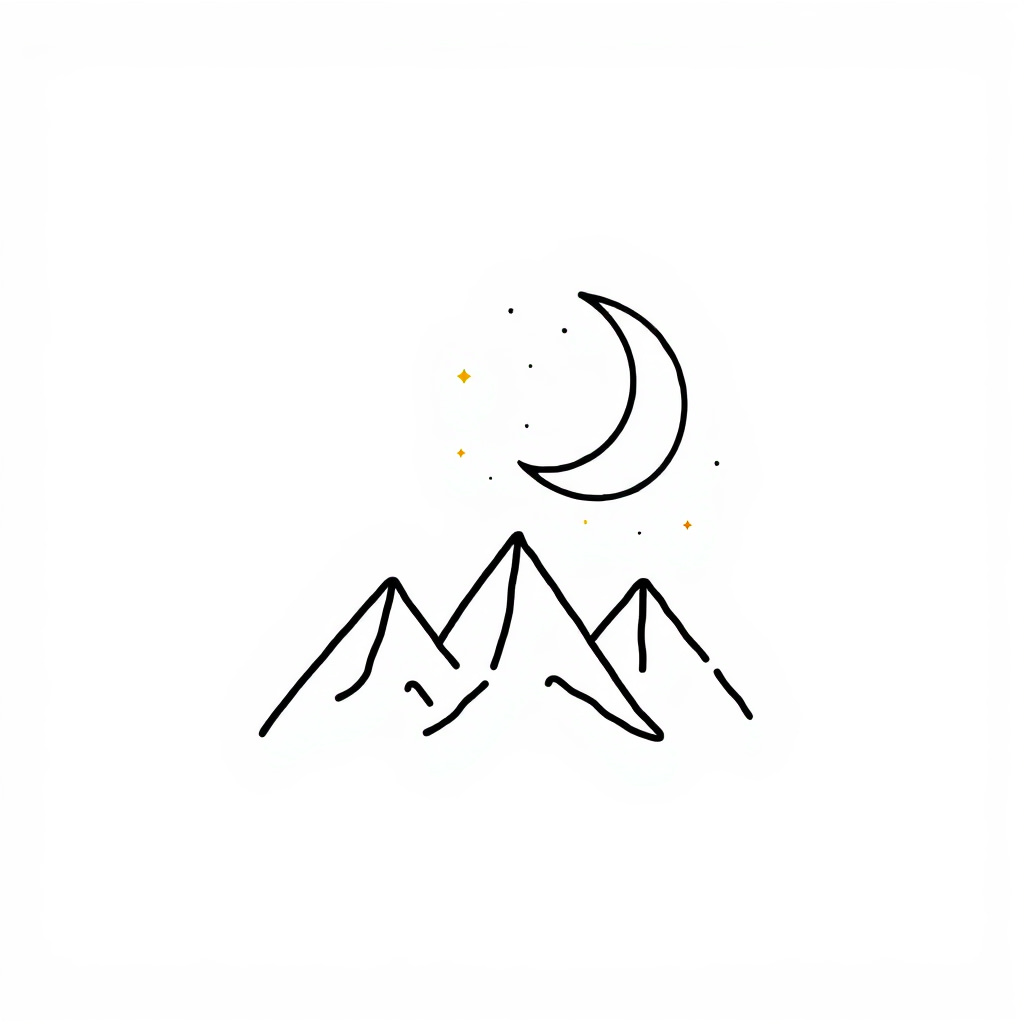 Crescent moon over mountain peaks