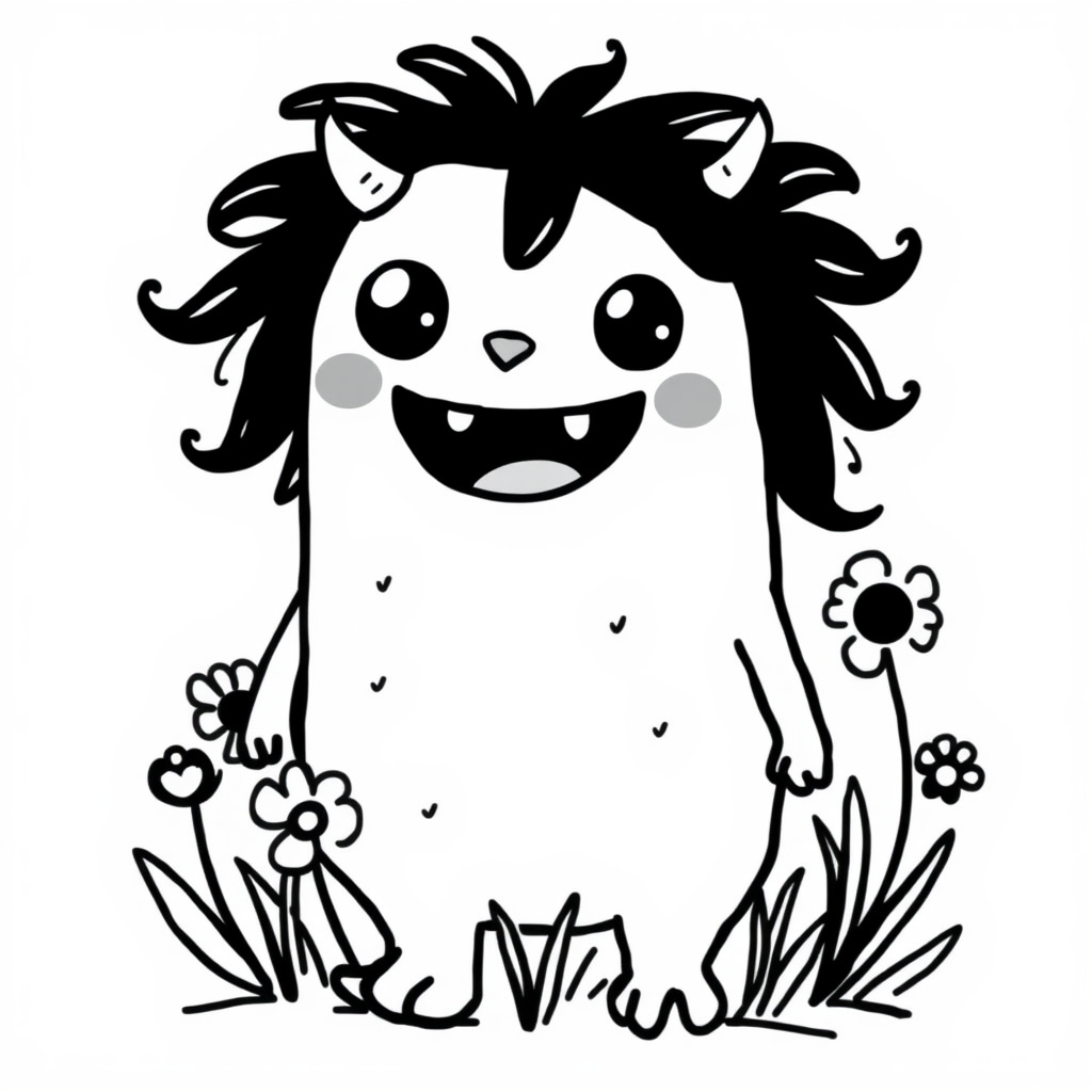 Cute Monster in spring flowers