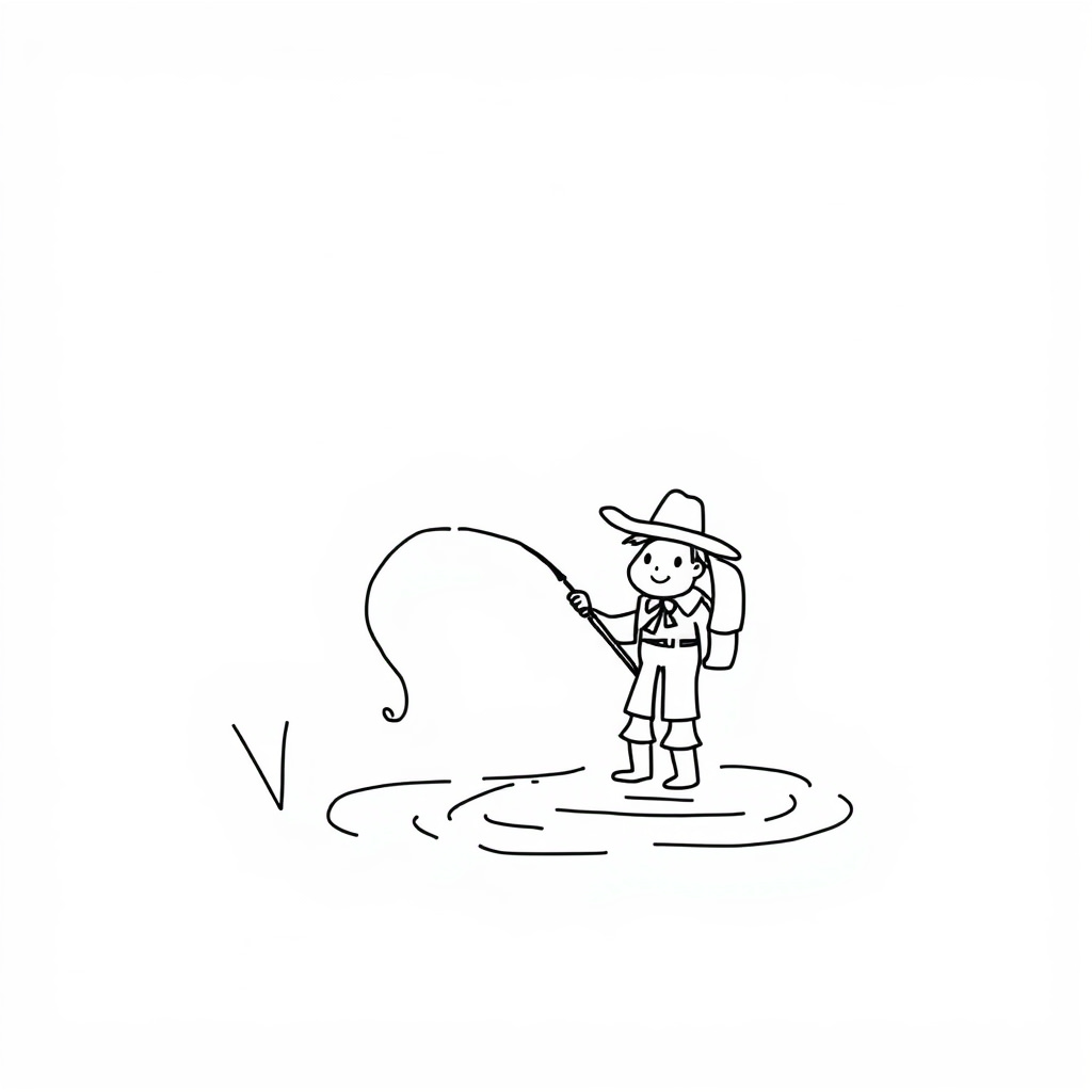 Cowboy at river with fishing pole