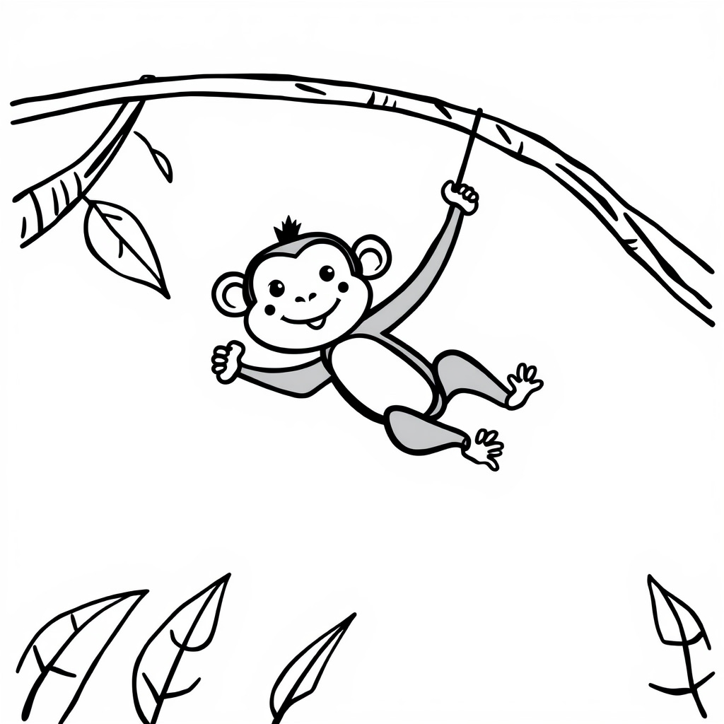 Monkey swinging on jungle vines