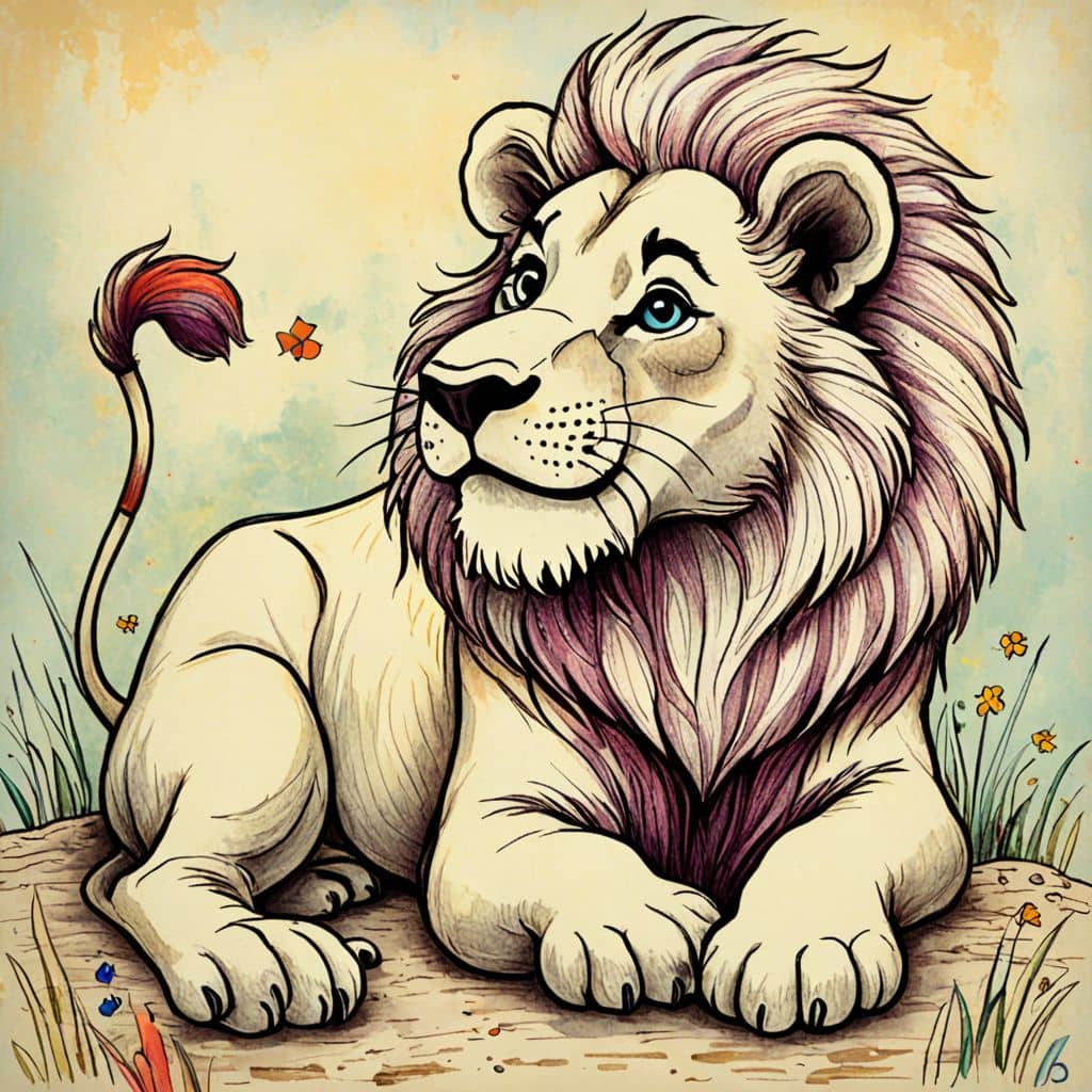 Colored Lion with melted ice cream on nose