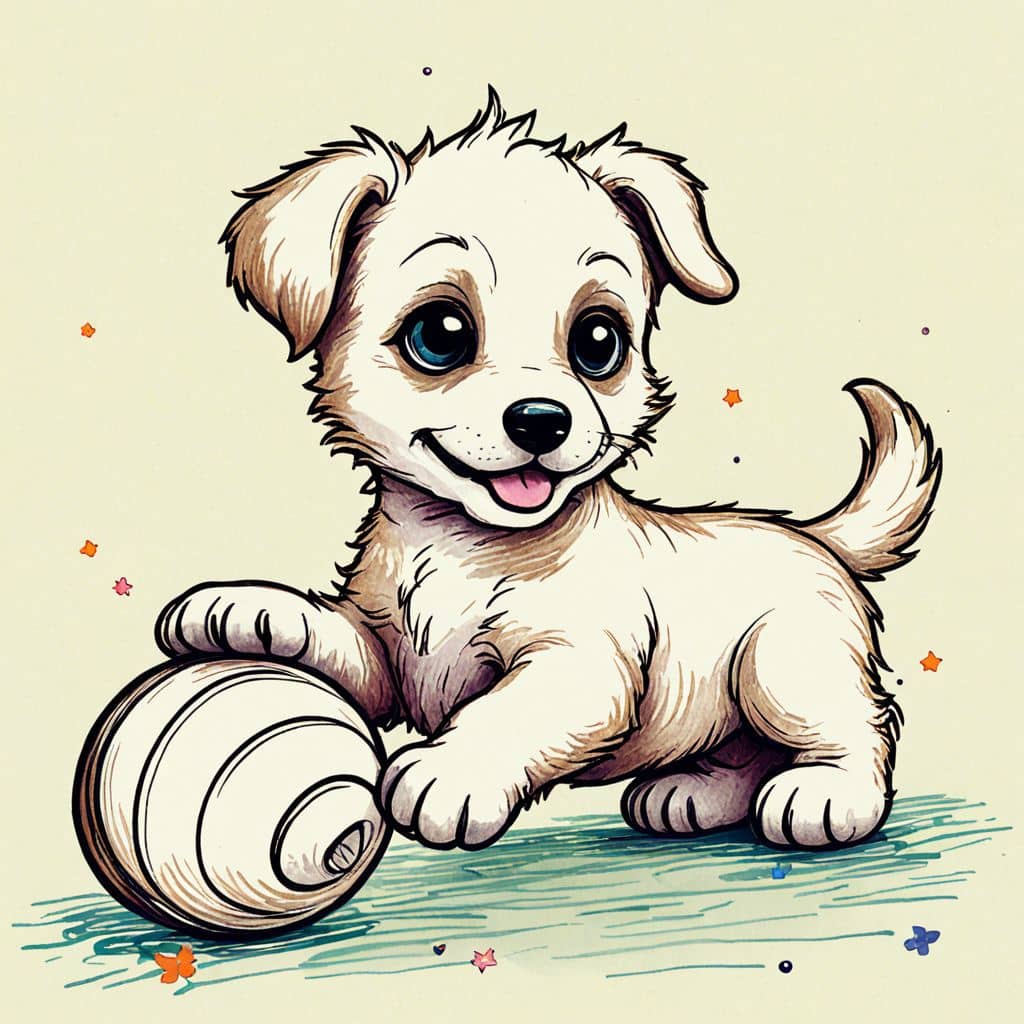 Colored Puppy playing with a ball