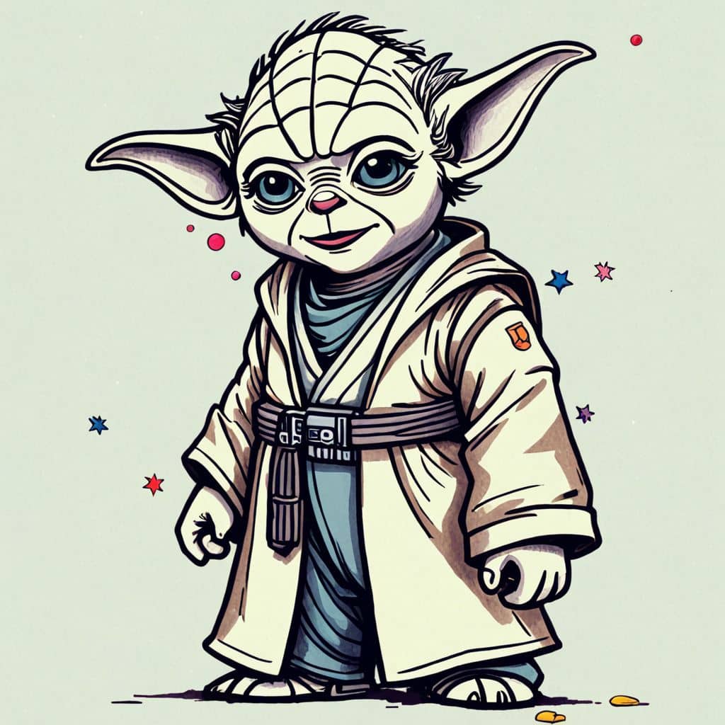 Colored Yoda in Jedi attire