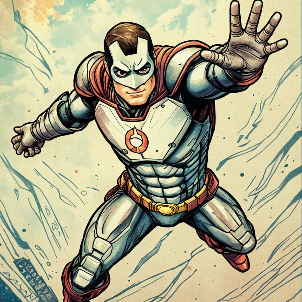Colored Iron Man - the Marvel superhero flying with his repulsors on